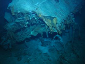 Damage to aft end of inverted bow